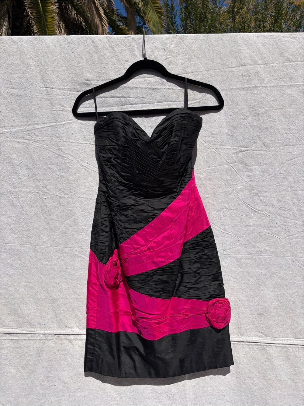 Strapless Black and Fuchsia Cocktail Dress